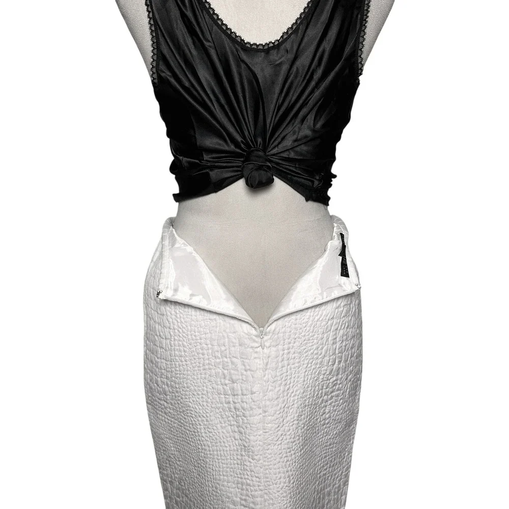Lafayette 148 New York White Croc Embossed Cotton Pencil Skirt 2| Neutral Office